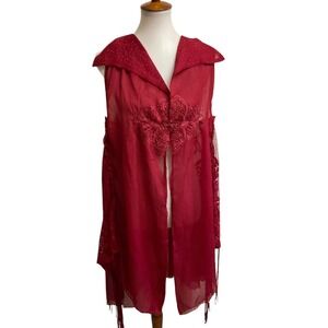 Pretty Angel Collection Silk Blend Lace Fringe Vest Womens M Red NWT